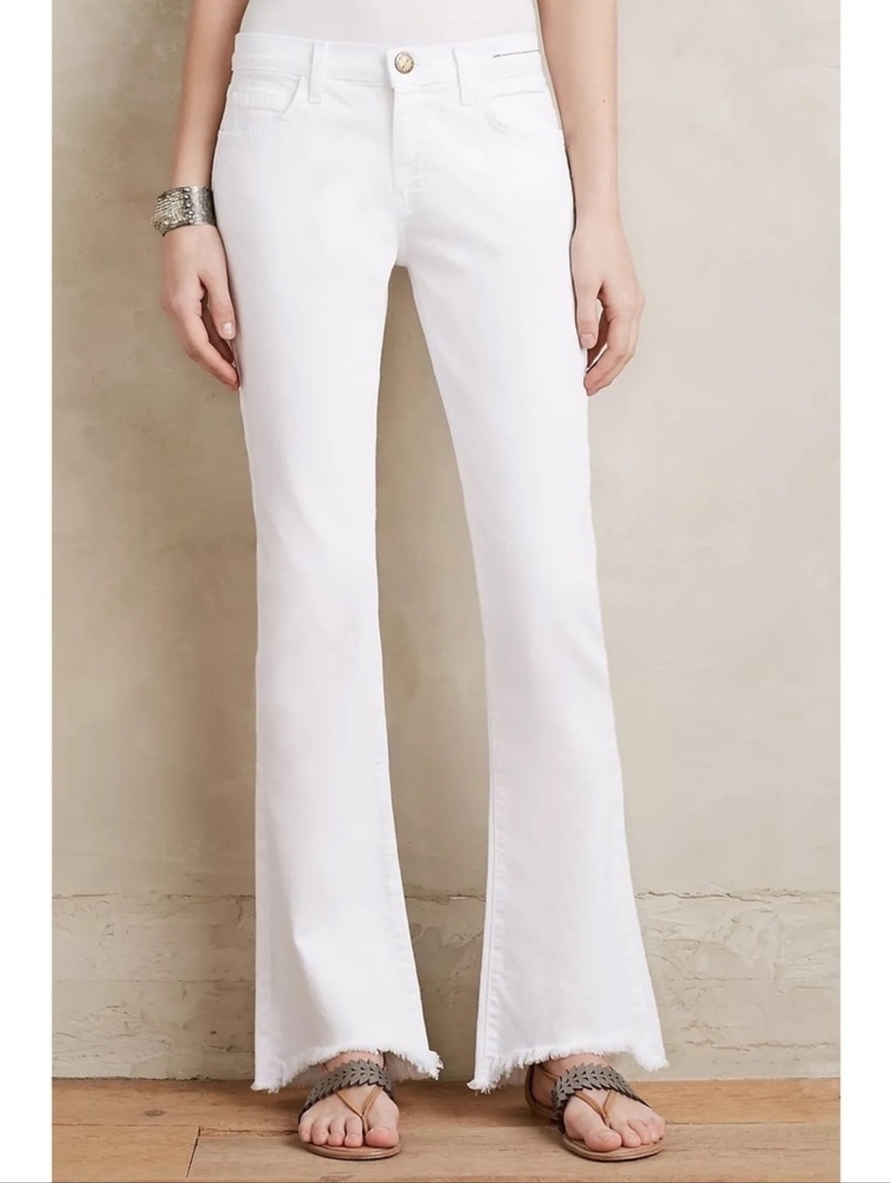 Current/Elliot Sugar White Flip Flop Mid-Rise Bootcut Natural Hem Jeans